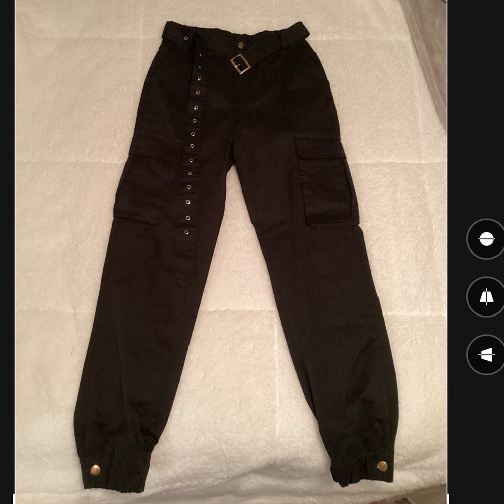 Black cargo pants with belt by fashion nova